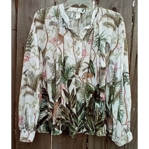 H&M Jungle Animal Print Jaguar Cat Oversized Tunic Blouse Flowy Tropical NWT 14 - Picture 1 of 15
